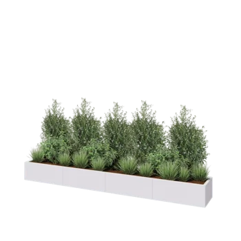 Kruka i stål XXL - Rektangel - 320 x 40 x 30 cm - RAL9010 matt (vit) - Med bottenplatta