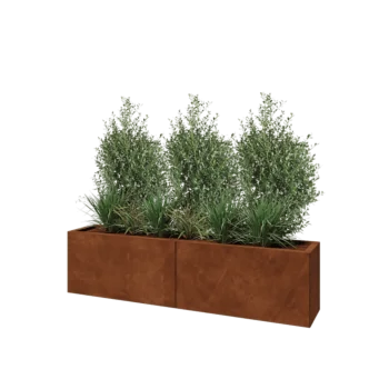Kruka i cortenstål XXL - Rektangel - 160 x 30 x 40 cm - Med bottenplatta