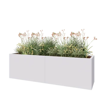 Kruka i stål XXL - Rektangel - 200 x 50 x 60 cm - RAL9010 matt (vit) - Med bottenplatta