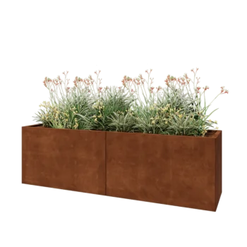 Kruka i cortenstål XXL - Rektangel - 200 x 50 x 60 cm - Med bottenplatta