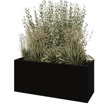 Kruka i polyester - Rektangel - 120 x 40 x 50 cm - RAL9005 matt (svart) - Med botten