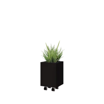 Kruka i stål - Fyrkant - 30 x 30 x 40 cm - RAL9005 matt (svart) - Med bottenplatta - Med hjul
