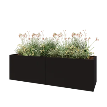 Kruka i stål XXL - Rektangel - 200 x 60 x 60 cm - RAL9005 matt (svart) - Med bottenplatta