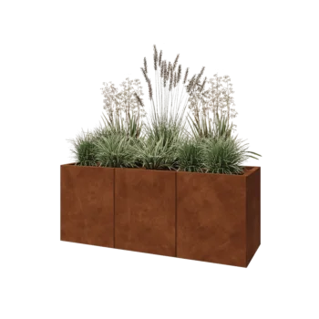 Kruka i cortenstål XXL - Rektangel - 150 x 50 x 60 cm - Med bottenplatta