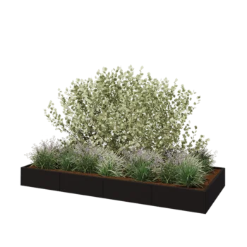 Kruka i stål XXL - Rektangel - 320 x 120 x 30 cm - RAL9005 matt (svart) - Med bottenplatta