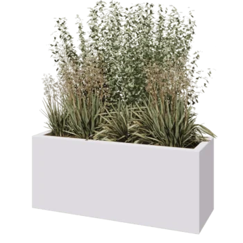Kruka i polyester - Rektangel - 120 x 40 x 50 cm - RAL9010 matt (vit) - Med botten
