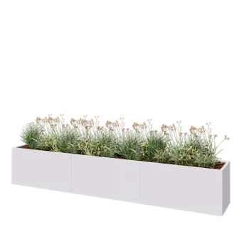 Kruka i stål XXL - Rektangel - 360 x 50 x 60 cm - RAL9010 matt (vit) - Med bottenplatta