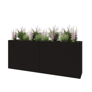 Kruka i stål XXL - Rektangel - 200 x 40 x 80 cm - RAL9005 matt (svart) - Utan bottenplatta