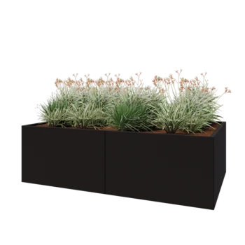 Kruka i stål XXL - Rektangel - 200 x 120 x 60 cm - RAL9005 matt (svart) - Utan bottenplatta