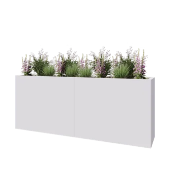Kruka i stål XXL - Rektangel - 200 x 40 x 80 cm - RAL9010 matt (vit) - Med bottenplatta