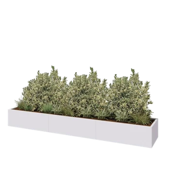 Kruka i stål XXL - Rektangel - 360 x 60 x 40 cm - RAL9010 matt (vit) - Med bottenplatta