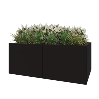 Kruka i stål XXL - Rektangel - 200 x 120 x 80 cm - RAL9005 matt (svart) - Med bottenplatta