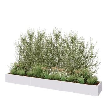 Kruka i stål XXL - Rektangel - 360 x 50 x 30 cm - RAL9010 matt (vit) - Med bottenplatta