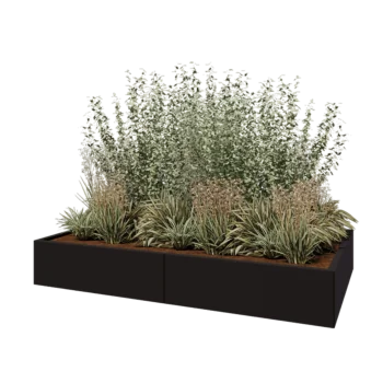 Kruka i stål XXL - Rektangel - 200 x 120 x 30 cm - RAL9005 matt (svart) - Med bottenplatta