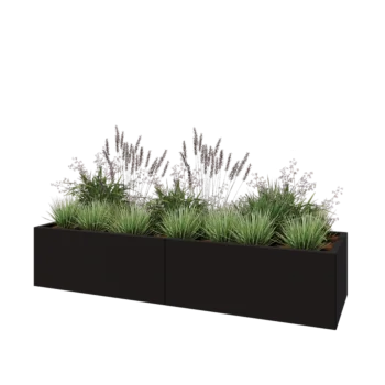 Kruka i stål XXL - Rektangel - 200 x 60 x 40 cm - RAL9005 matt (svart) - Utan bottenplatta