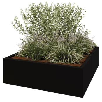 Kruka i polyester - Fyrkant - 200 x 200 x 60 cm - RAL9005 matt (svart) - Med botten