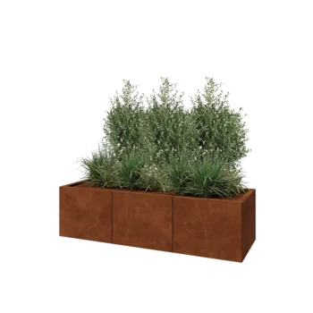 Kruka i cortenstål XXL - Rektangel - 150 x 50 x 40 cm - Med bottenplatta