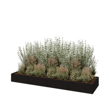 Kruka i stål XXL - Rektangel - 320 x 80 x 30 cm - RAL9005 matt (svart) - Utan bottenplatta