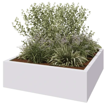 Kruka i polyester - Fyrkant - 200 x 200 x 60 cm - RAL9010 matt (vit) - Med botten