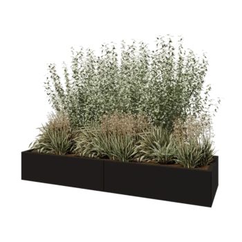 Kruka i stål XXL - Rektangel - 200 x 60 x 30 cm - RAL9005 matt (svart) - Utan bottenplatta