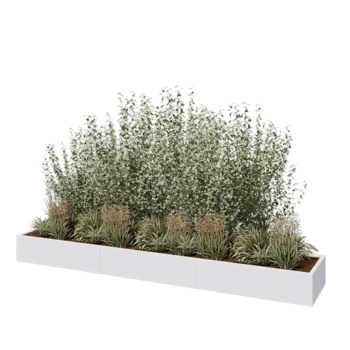 Kruka i stål XXL - Rektangel - 360 x 60 x 30 cm - RAL9010 matt (vit) - Med bottenplatta