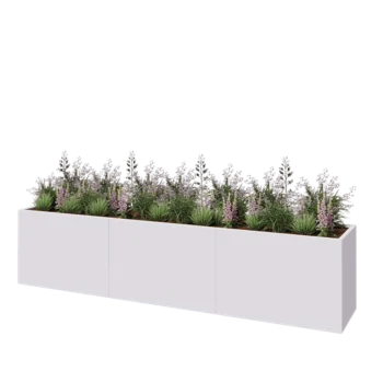 Kruka i stål XXL - Rektangel - 360 x 60 x 80 cm - RAL9010 matt (vit) - Utan bottenplatta