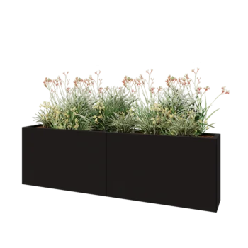 Kruka i stål XXL - Rektangel - 200 x 30 x 60 cm - RAL9005 matt (svart) - Utan bottenplatta