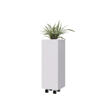 Kruka i stål - Fyrkant - 30 x 30 x 80 cm - RAL9010 matt (vit) - Med bottenplatta - Med hjul
