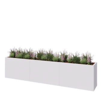 Kruka i stål XXL - Rektangel - 360 x 50 x 80 cm - RAL9010 matt (vit) - Med bottenplatta