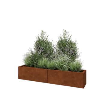 Kruka i cortenstål XXL - Rektangel - 160 x 30 x 30 cm - Med bottenplatta