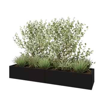 Kruka i stål XXL - Rektangel - 200 x 50 x 30 cm - RAL9005 matt (svart) - Utan bottenplatta