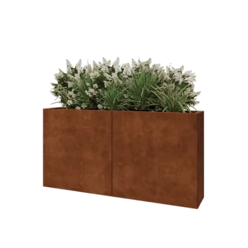 Kruka i cortenstål XXL - Rektangel - 160 x 30 x 80 cm - Med bottenplatta