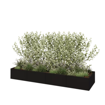 Kruka i stål XXL - Rektangel - 320 x 80 x 40 cm - RAL9005 matt (svart) - Med bottenplatta