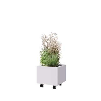 Kruka i stål - Fyrkant - 40 x 40 x 30 cm - RAL9010 matt (vit) - Med bottenplatta - Med hjul