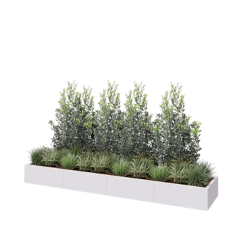 Kruka i stål XXL - Rektangel - 320 x 60 x 30 cm - RAL9010 matt (vit) - Med bottenplatta