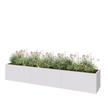 Kruka i stål XXL - Rektangel - 360 x 60 x 60 cm - RAL9010 matt (vit) - Med bottenplatta
