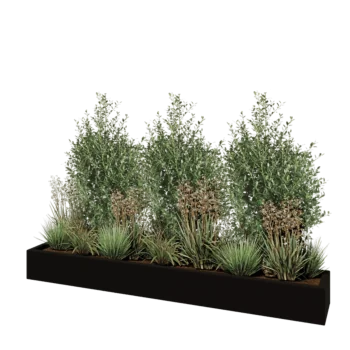 Kruka i polyester - Rektangel - 200 x 30 x 20 cm - RAL9005 matt (svart) - Med botten
