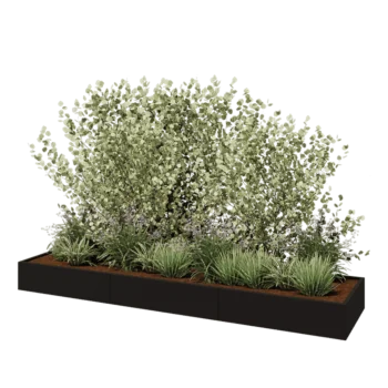 Kruka i stål XXL - Rektangel - 360 x 80 x 30 cm - RAL9005 matt (svart) - Med bottenplatta