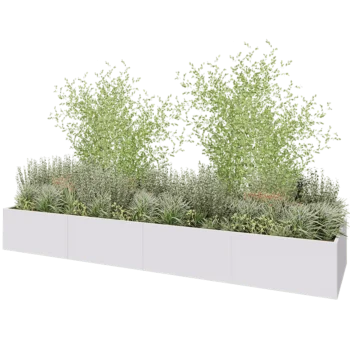 Kruka i stål XXL - Rektangel - 480 x 120 x 60 cm - RAL9010 matt (vit) - Med bottenplatta