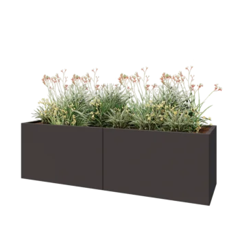 Kruka i stål XXL - Rektangel - 200 x 60 x 60 cm - RAL7016 matt (antracitgrå) - Med bottenplatta