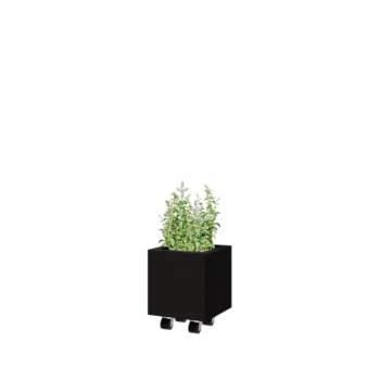 Kruka i stål - Fyrkant - 30 x 30 x 30 cm - RAL9005 matt (svart) - Med bottenplatta - Med hjul