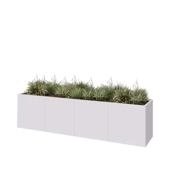 Kruka i stål XXL - Rektangel - 320 x 60 x 80 cm - RAL9010 matt (vit) - Med bottenplatta