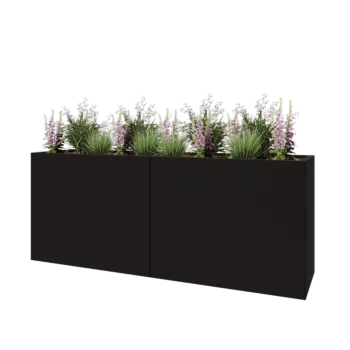 Kruka i stål XXL - Rektangel - 200 x 50 x 80 cm - RAL9005 matt (svart) - Utan bottenplatta