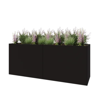 Kruka i stål XXL - Rektangel - 200 x 60 x 80 cm - RAL9005 matt (svart) - Utan bottenplatta