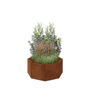 Kruka i cortenstål - Åttakant - 72,4 x 72,4 x 30 cm - Med bottenplatta - Med ben