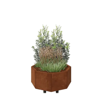 Kruka i cortenstål - Åttakant - 72,4 x 72,4 x 30 cm - Med bottenplatta - Med hjul