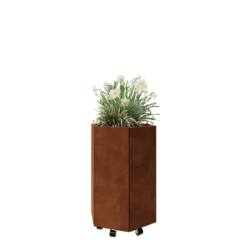 Kruka i cortenstål - Sexkant - 59,3 x 52 x 80 cm - Med bottenplatta - Med hjul