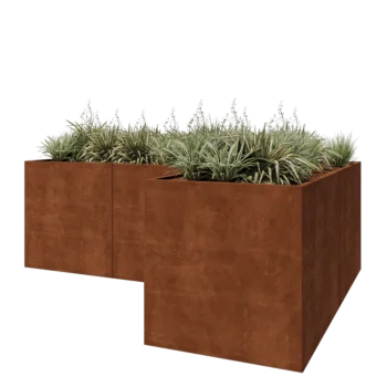 Kruka i cortenstål - L-form - 300 x 200 x 100 cm - Med bottenplatta
