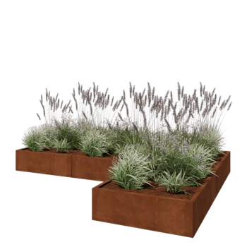 Kruka i cortenstål - L-form - 300 x 200 x 30 cm - Utan bottenplatta