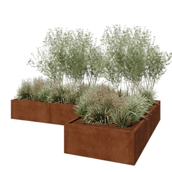 Kruka i cortenstål - L-form - 300 x 200 x 40 cm - Utan bottenplatta